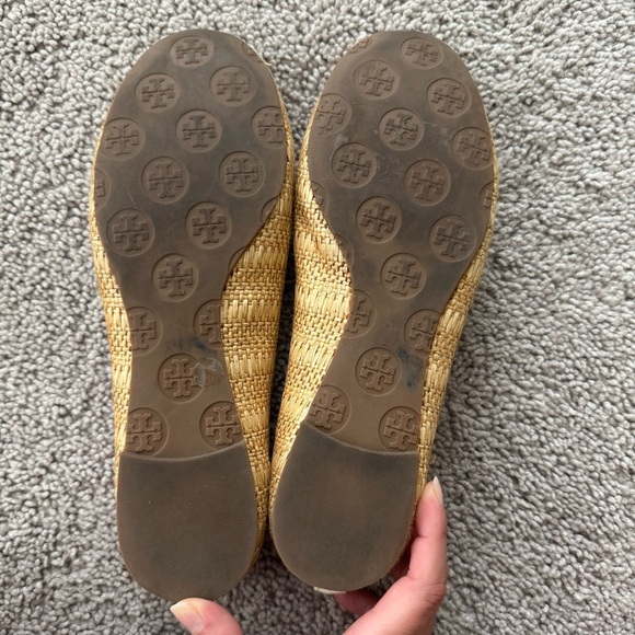 Tory Burch Flats Size 7 Reva Raffia Straw Woven Leather Ballet Slip On - Picture 10 of 11